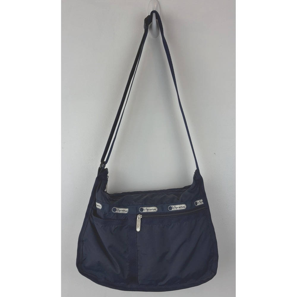 LESPORTSAC Deluxe Everyday Bag Navy Blue Crossbody Nylon Women Purse Pouch Read